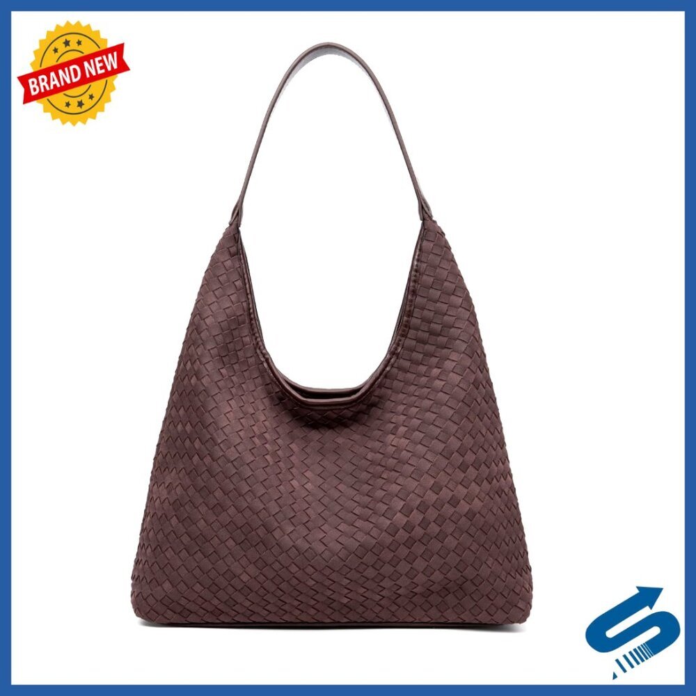 Faux Suede Hobo Tote Bag with Clutch, 13.4x14 Inches, Magnetic Closure